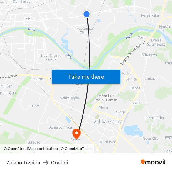 Zelena Tržnica to Gradići map