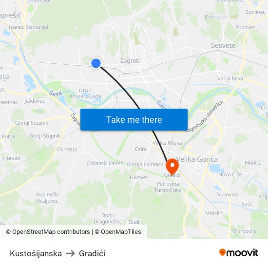 Kustošijanska to Gradići map