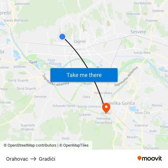 Orahovac to Gradići map