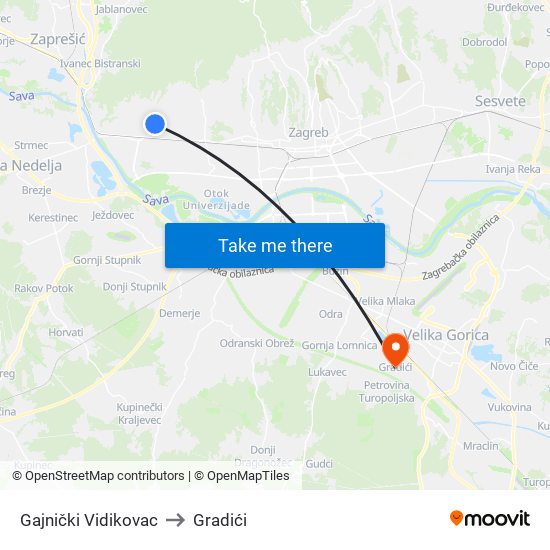 Gajnički Vidikovac to Gradići map