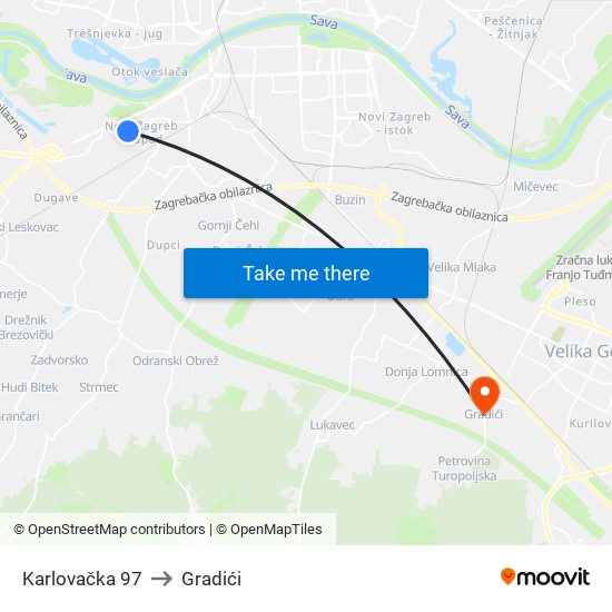 Karlovačka 97 to Gradići map