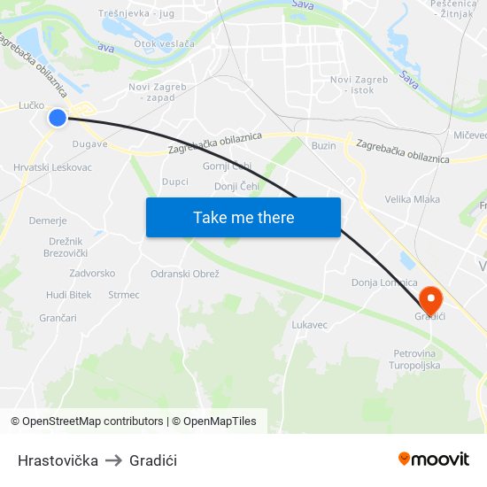 Hrastovička to Gradići map