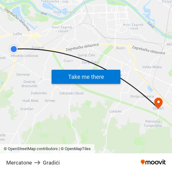 Mercatone to Gradići map