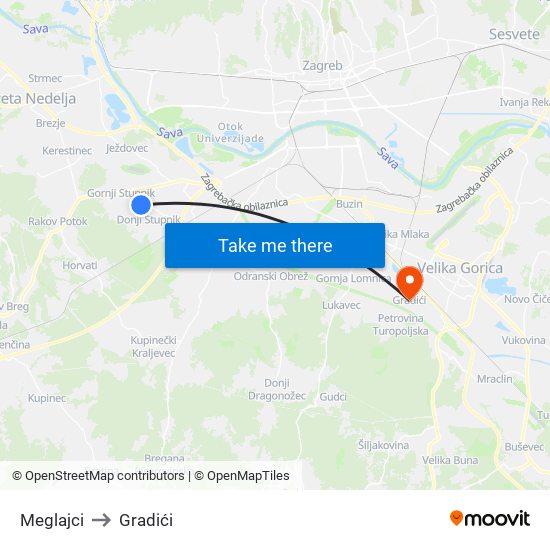 Meglajci to Gradići map