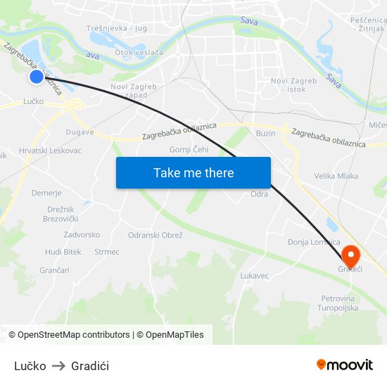 Lučko to Gradići map