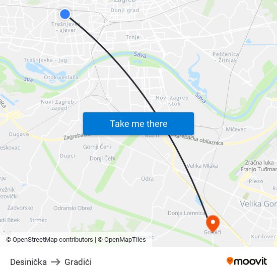 Desinička to Gradići map