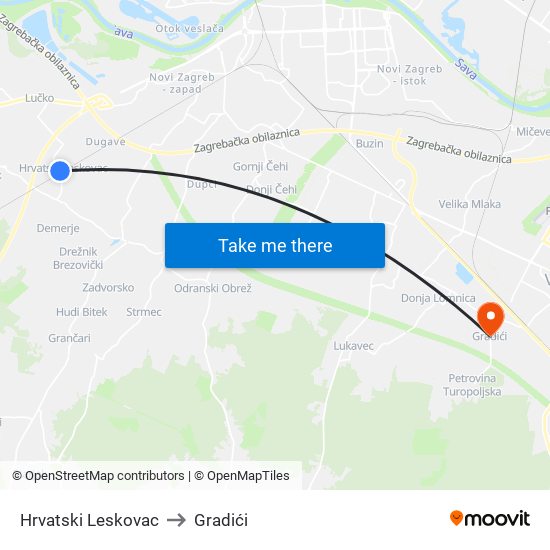 Hrvatski Leskovac to Gradići map