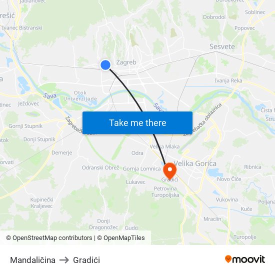 Mandaličina to Gradići map