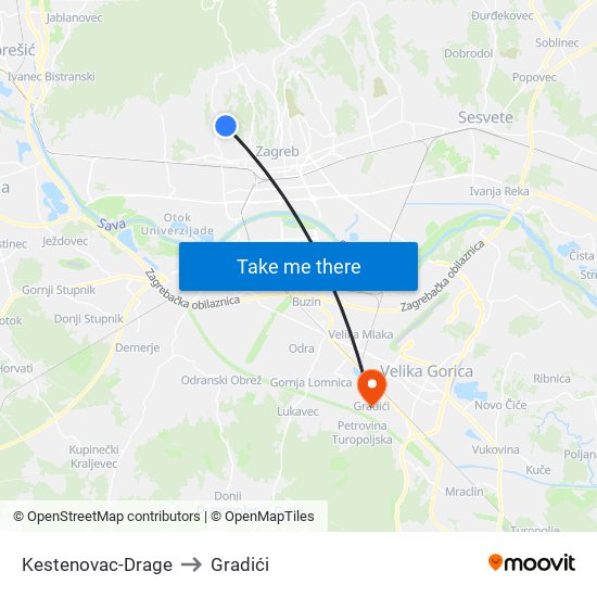 Kestenovac-Drage to Gradići map