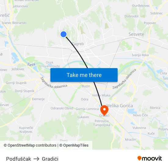 Podfuščak to Gradići map