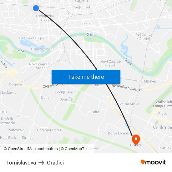 Tomislavova to Gradići map