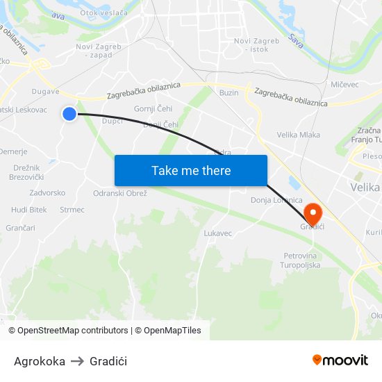 Agrokoka to Gradići map