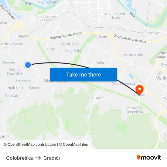 Golobreška to Gradići map