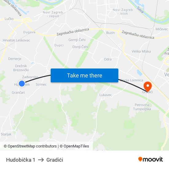 Hudobička 1 to Gradići map