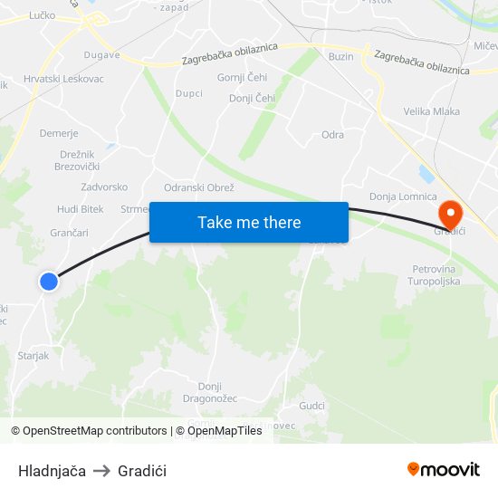 Hladnjača to Gradići map