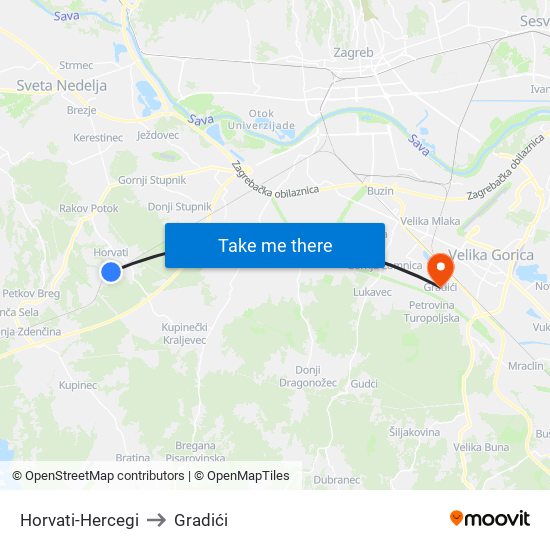 Horvati-Hercegi to Gradići map