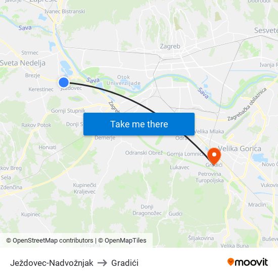 Ježdovec-Nadvožnjak to Gradići map