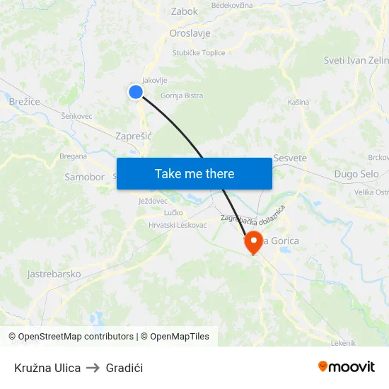 Kružna Ulica to Gradići map