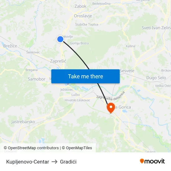 Kupljenovo-Centar to Gradići map
