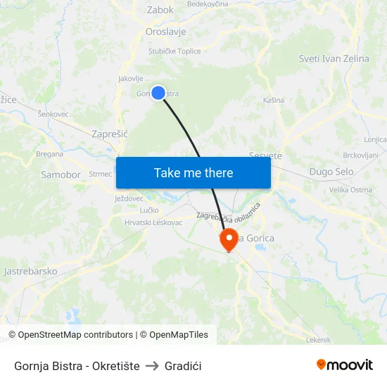 Gornja Bistra - Okretište to Gradići map
