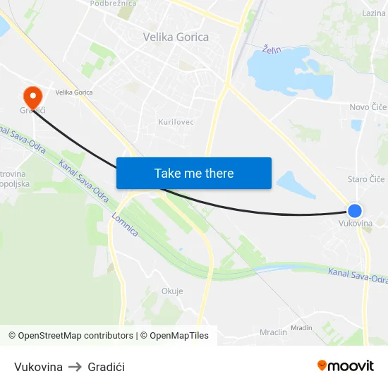Vukovina to Gradići map