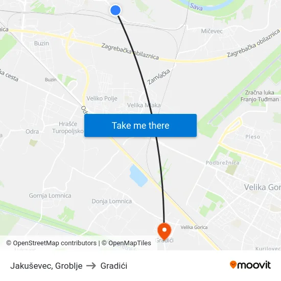Jakuševec, Groblje to Gradići map