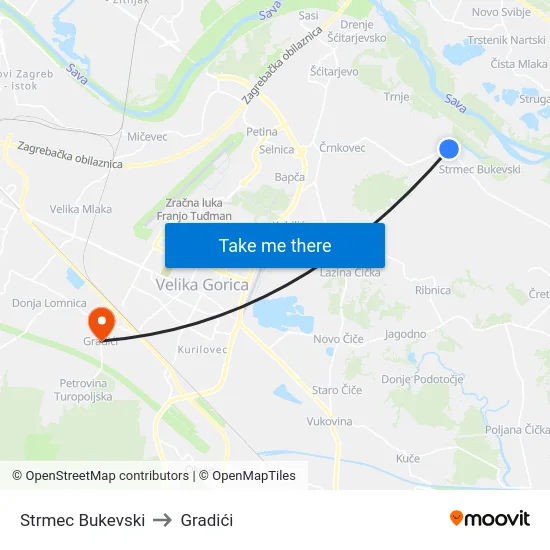 Strmec Bukevski to Gradići map