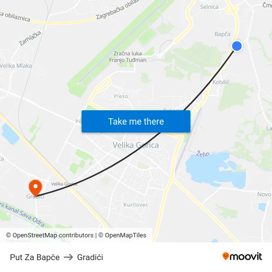 Put Za Bapče to Gradići map