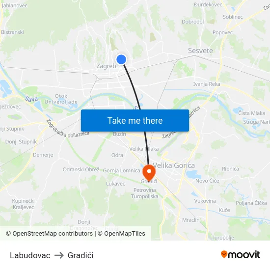 Labudovac to Gradići map