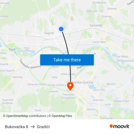 Bukovačka 8 to Gradići map