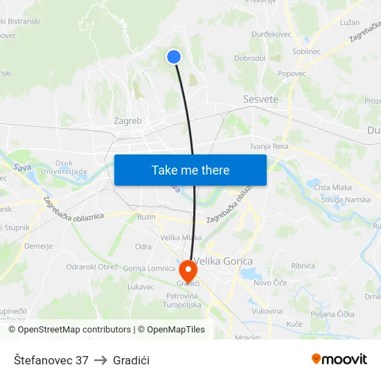 Štefanovec 37 to Gradići map