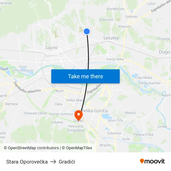 Stara Oporovečka to Gradići map