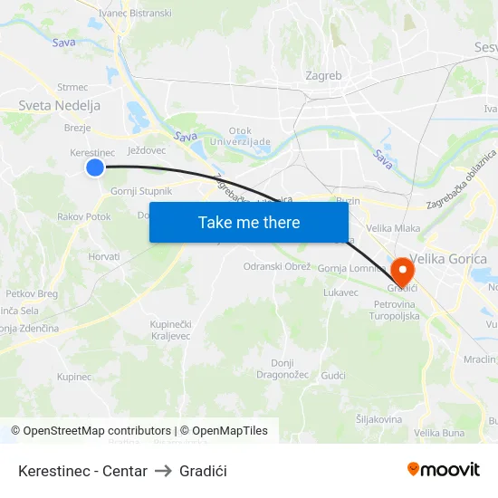 Kerestinec - Centar to Gradići map