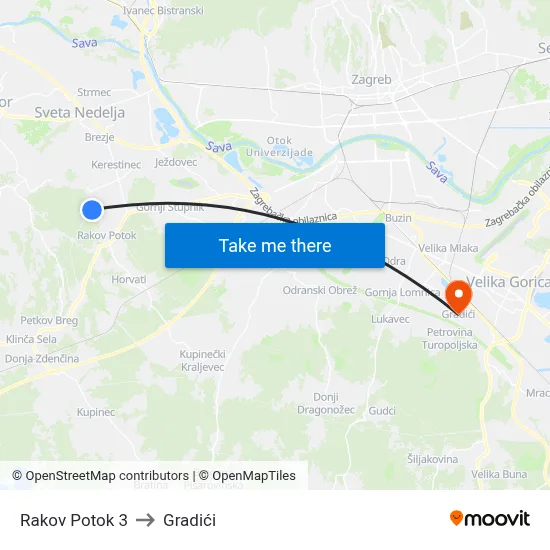 Rakov Potok 3 to Gradići map