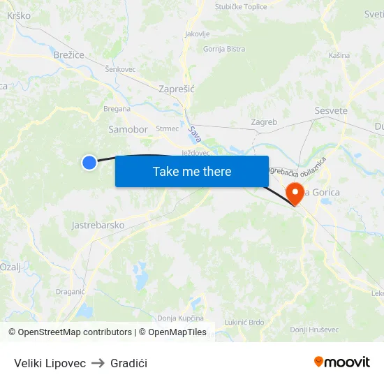 Veliki Lipovec to Gradići map
