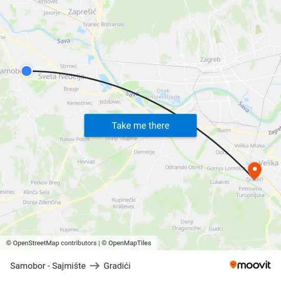 Samobor - Sajmište to Gradići map