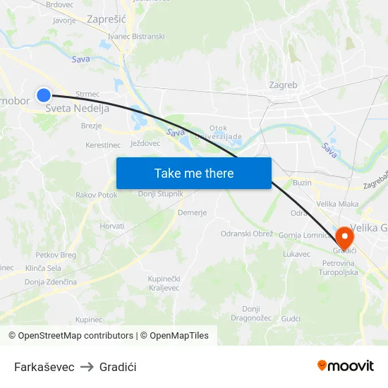 Farkaševec to Gradići map