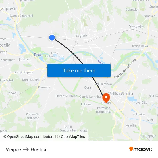 Vrapče to Gradići map
