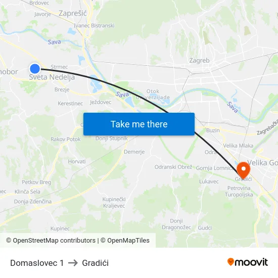 Domaslovec 1 to Gradići map