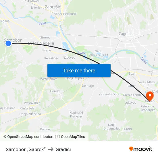 Samobor „Gabrek“ to Gradići map