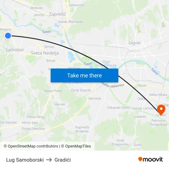 Lug Samoborski to Gradići map