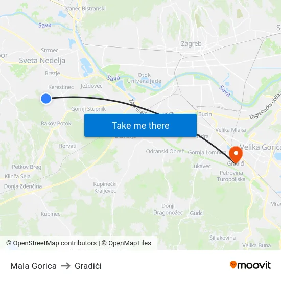 Mala Gorica to Gradići map