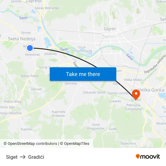 Siget to Gradići map