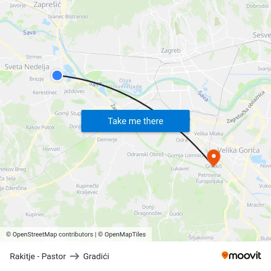 Rakitje - Pastor to Gradići map