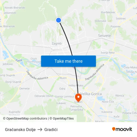 Gračansko Dolje to Gradići map