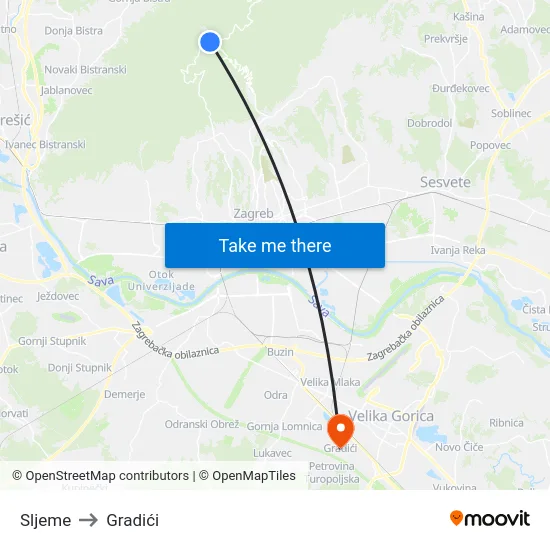 Sljeme to Gradići map