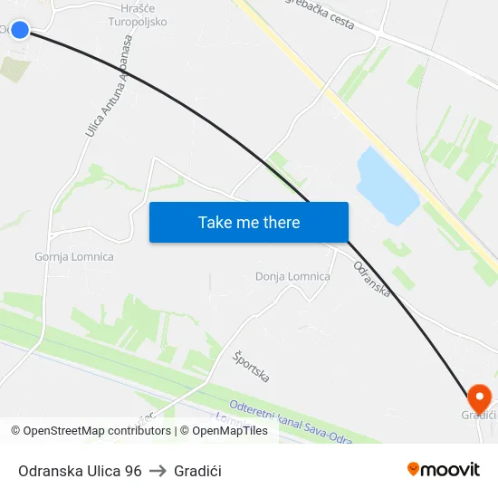 Odranska Ulica 96 to Gradići map