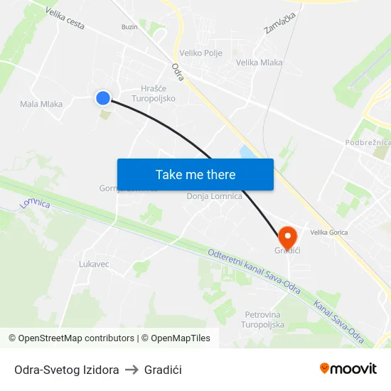 Odra-Svetog Izidora to Gradići map