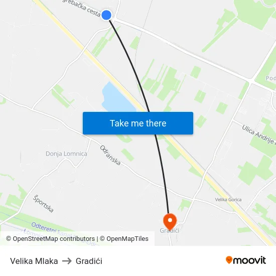 Velika Mlaka to Gradići map