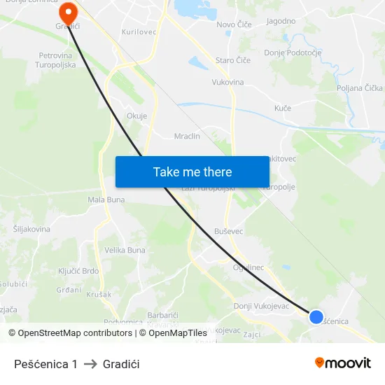 Pešćenica 1 to Gradići map